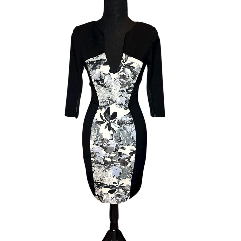 Black Halo Monochrome Floral Long Sleeve Dress